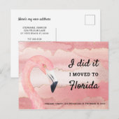 Pink Flamingo Waterverf Clouds Ik ben verhuisd naa Aankondigingskaart (Voorkant / Achterkant)