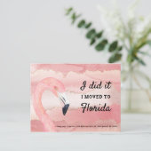 Pink Flamingo Waterverf Clouds Ik ben verhuisd naa Aankondigingskaart (Staand voorkant)