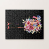 Pink Flamingo Waterverf Hawaiian Flowers Floral Legpuzzel (Horizontaal)