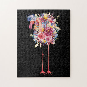 Pink Flamingo Waterverf Hawaiian Flowers Floral Legpuzzel