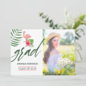 Pink Flamingo Waterverf Luau Afstudeerder Aankondi Aankondiging (Staand voorkant)