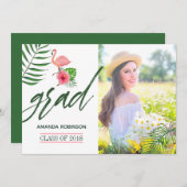 Pink Flamingo Waterverf Luau Afstudeerder Aankondi Aankondiging (Voorkant / Achterkant)