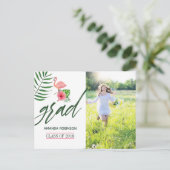 Pink Flamingo Waterverf Luau Afstudeerder Aankondi Aankondigingskaart (Staand voorkant)