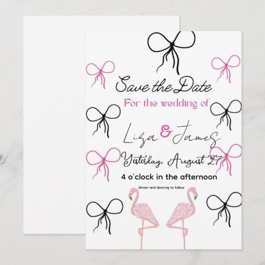 Pink Flamingo wedding Mr and Mrs  Kaart (Voorkant / Achterkant)