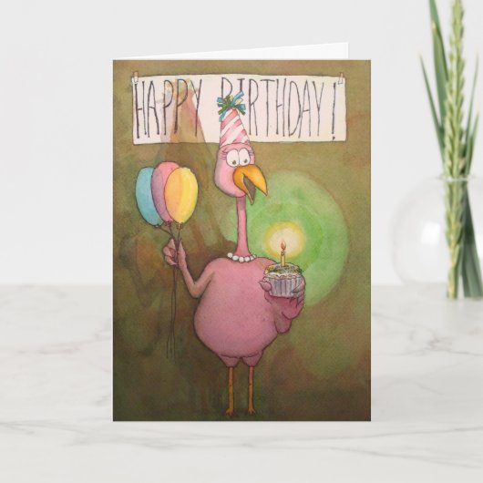 Pink Flamingo Whimsical Happy Birthday Kaart (Voorkant)