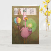 Pink Flamingo Whimsical Happy Birthday Kaart (Gele Bloem)