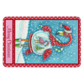PINK FLAMINGO WHITE CHRISTMAS SNEE WERELDBOL MAGNE MAGNEET (Horizontaal)