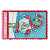 PINK FLAMINGO WHITE CHRISTMAS SNEE WERELDBOL MAGNE MAGNEET (Horizontaal)