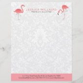 Pink Flamingo White Damasks Background Gepersonaliseerd Briefhoofd (Voorkant)
