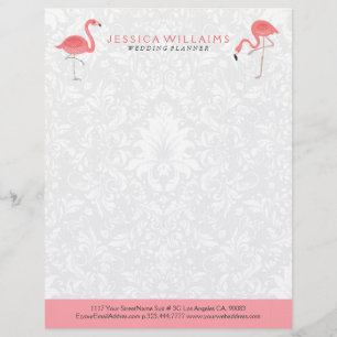 Pink Flamingo White Damasks Background Gepersonaliseerd Briefhoofd