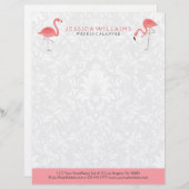 Pink Flamingo White Damasks Background Gepersonaliseerd Briefhoofd (Voorkant / Achterkant)