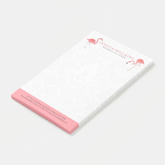 Pink Flamingo White Damasks Background Post-it® Notes (Schuin)