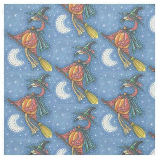 PINK FLAMINGO WITCH, HALLOWEEN FABRIC Repareert Stof (Swatch)