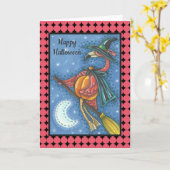 PINK FLAMINGO WITCH HALLOWEEN WENSKAART blanco Kaart (Gele Bloem)