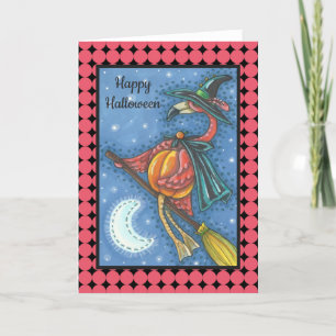 PINK FLAMINGO WITCH HALLOWEEN WENSKAART blanco Kaart