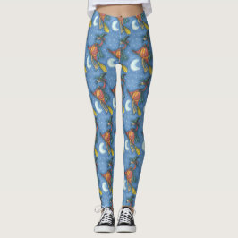 PINK FLAMINGO WITCH OP BROOM HALLOWEEN LEGGINGS