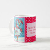 PINK FLAMINGO, WITTE CHRISTMAS SNEEUW WERELDBOL MO KOFFIEMOK (Voorkant links)