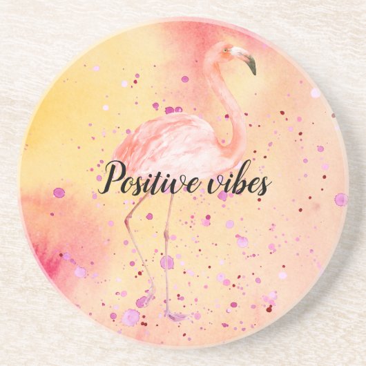 Pink Flamingo Yellow Peach Tie dye Zandsteen Onderzetter (Voorkant)