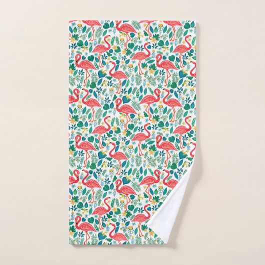 Pink Flamingos and Tropical Flowers Pattern Bad Handdoek (Handdoek)