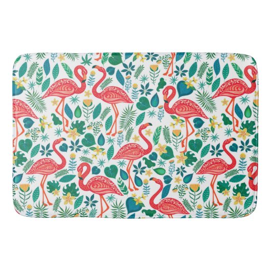 Pink Flamingos and Tropical Flowers Pattern Badmat (Voorkant)