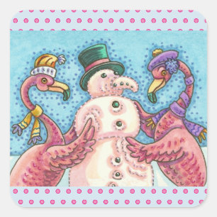 PINK FLAMINGOS BOUWENDE SNOWMAN-KERST STICKERS