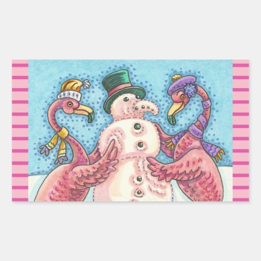 PINK FLAMINGOS BOUWENDE SNOWMAN-KERST STICKERS (Voorkant)