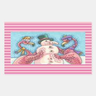 PINK FLAMINGOS BOUWENDE SNOWMAN-KERST STICKERS