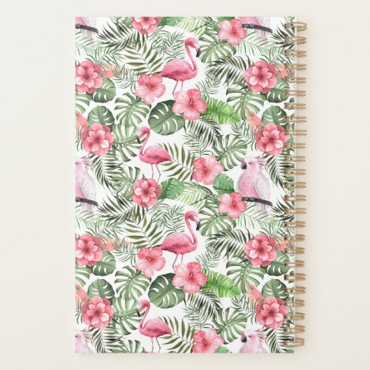 Pink Flamingos Cockatiels Palms Script Naam 2021 Planner (Achterkant)