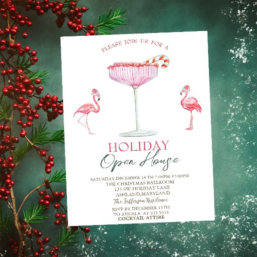 Pink Flamingo's Cocktail Kerst Open Huis Kaart