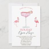 Pink Flamingo's Cocktail Kerst Open Huis Kaart (Voorkant)