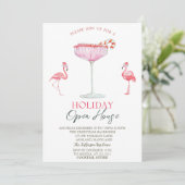 Pink Flamingo's Cocktail Kerst Open Huis Kaart (Staand voorkant)