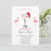 Pink Flamingos Cocktail Santa Hat Open House  Kaart (Staand voorkant)