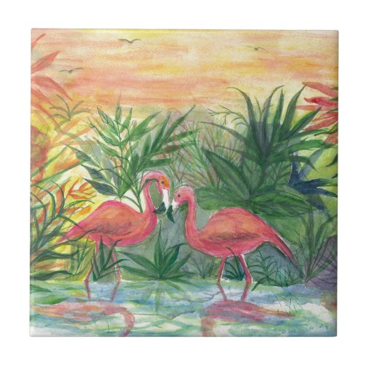 Pink Flamingos Florida Art Tegeltje (Voorkant)
