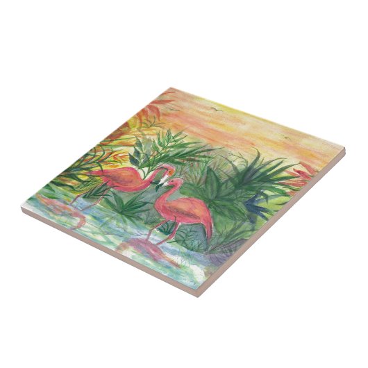 Pink Flamingos Florida Art Tegeltje (Zijkant)