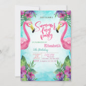 Pink Flamingos Flowers Summer Birthday Party Kaart (Voorkant)