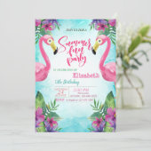 Pink Flamingos Flowers Summer Birthday Party Kaart (Staand voorkant)