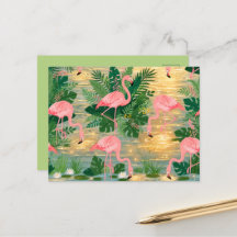 Pink Flamingos Golden Sunset Lagoon Tropical Vibe