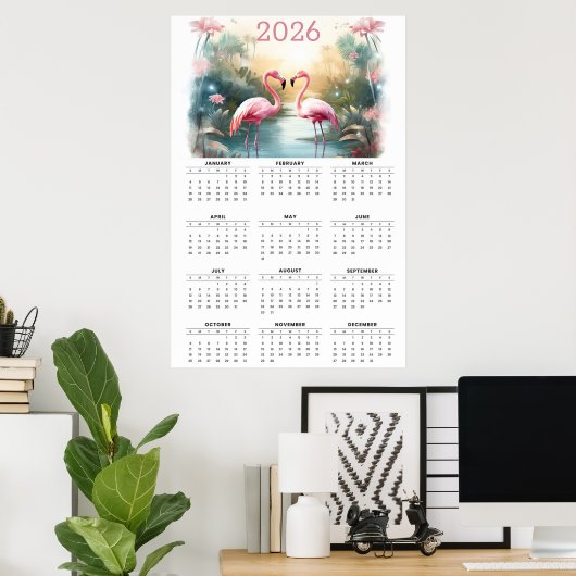 Pink Flamingos in Paradise: 2026 Wall Calendar Poster (Thuiskantoor)