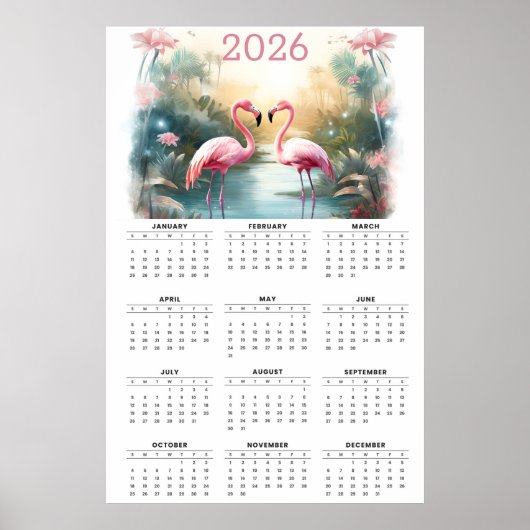 Pink Flamingos in Paradise: 2026 Wall Calendar Poster (Voorkant)