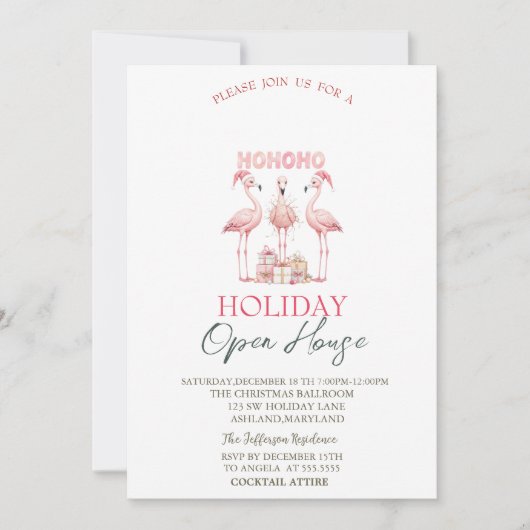 Pink Flamingo's Kerst Open Huis Kaart (Voorkant)