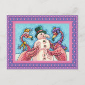 PINK FLAMINGOS MAKEN SNOWMAN, FUNNY CHRISTMAS BIRD FEESTDAGENKAART (Voorkant)