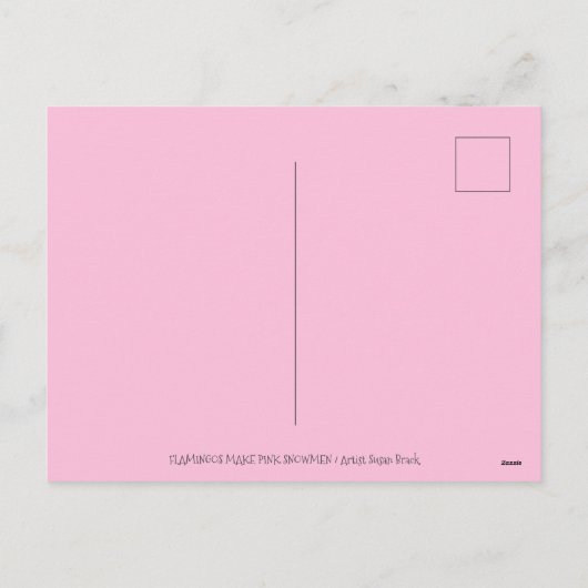 PINK FLAMINGOS MAKEN SNOWMAN, FUNNY CHRISTMAS BIRD FEESTDAGENKAART (Achterkant)
