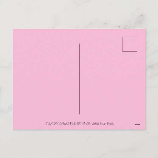 PINK FLAMINGOS MAKEN SNOWMAN, FUNNY CHRISTMAS BIRD FEESTDAGENKAART (Achterkant)
