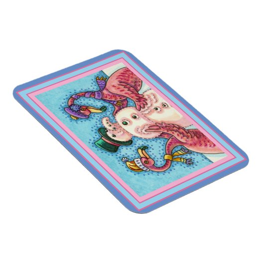 PINK FLAMINGOS MAKEN SNOWMAN, FUNNY CHRISTMAS BIRD MAGNEET (Rechterzijde)