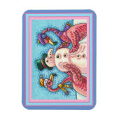PINK FLAMINGOS MAKEN SNOWMAN, FUNNY CHRISTMAS BIRD MAGNEET (Verticaal)