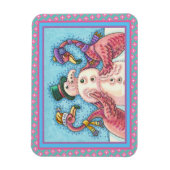 PINK FLAMINGOS MAKEN SNOWMAN, FUNNY CHRISTMAS BIRD MAGNEET (Verticaal)