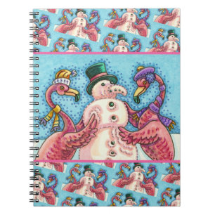 PINK FLAMINGOS MAKEN SNOWMAN, FUNNY CHRISTMAS BIRD NOTITIEBOEK