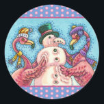 PINK FLAMINGOS MAKEN SNOWMAN, FUNNY CHRISTMAS BIRD RONDE STICKER<br><div class="desc">GEKKE VLAMINGOS DIE PINK SNOWMAN MAKEN. ZEKER OM TE PASSEN. HOLIDAY-STICKERS *Aanpassen ... .Zoek overeenkomende items Susan Brack-Design</div>