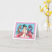 PINK FLAMINGOS MAKEN SNOWMAN, FUNNY CHRISTMAS Blan Kaart (Gele Bloem)