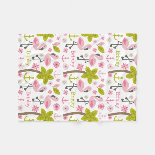 Pink Flamingos Palm Trees Beach, gepersonaliseerd Fleece Deken (Voorkant (Horizontaal))
